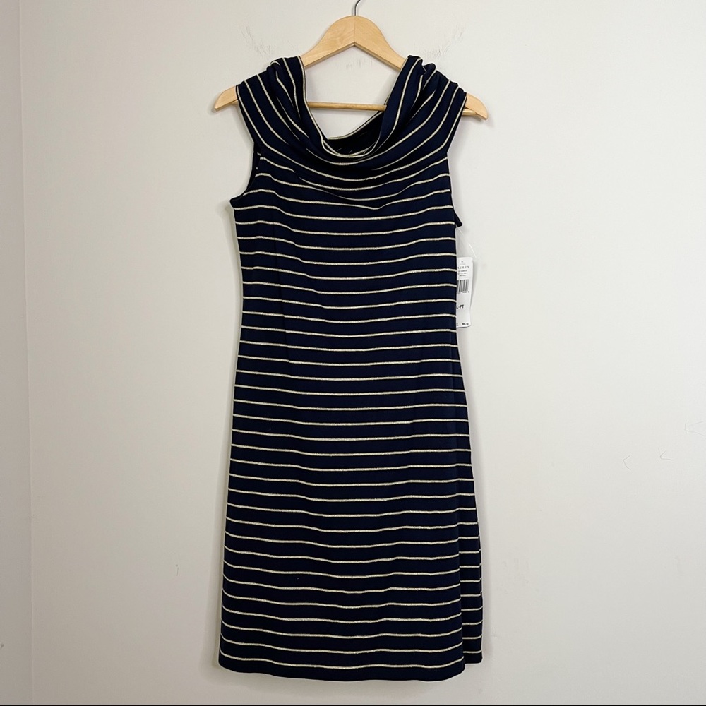 NWT Lauren Ralph Lauren Stripe Cowl Neck Sleeveless Sweater Dress Size L Petite
